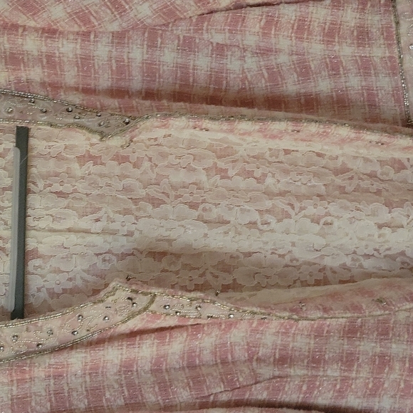 BEREK by TAKAKO SAKON Pink Plaid Tweed Lace Beaded Embellished Blazer - Picture 8 of 16